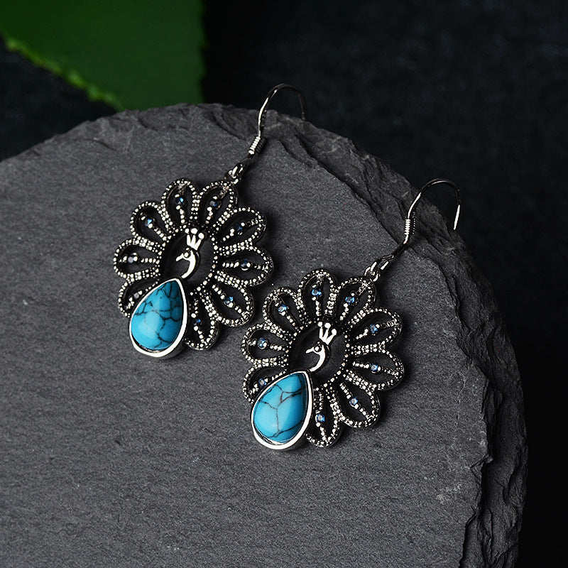 Women's Vintage Folk Style Peacock Blue Earrings