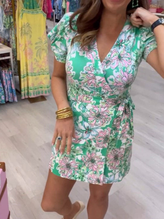 Puff Green Floral Dress Romper