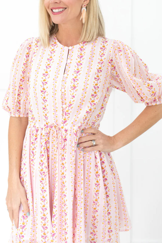 Pink Floral Tunic Short Dress