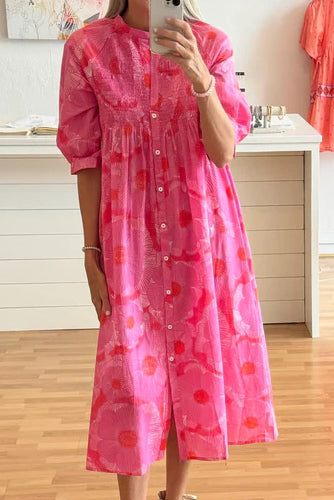 Pink Floral Shirt Button Dress