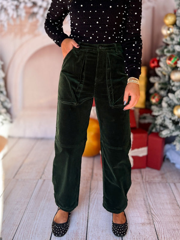 Corduroy High Rise Cargo Barrel Jeans