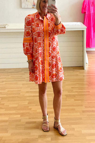 Floral Print Placket Button Down Pintuck Dress