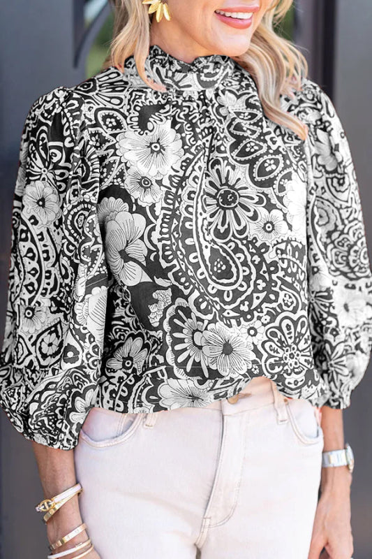 Vintage Floral Balloon Sleeve Top