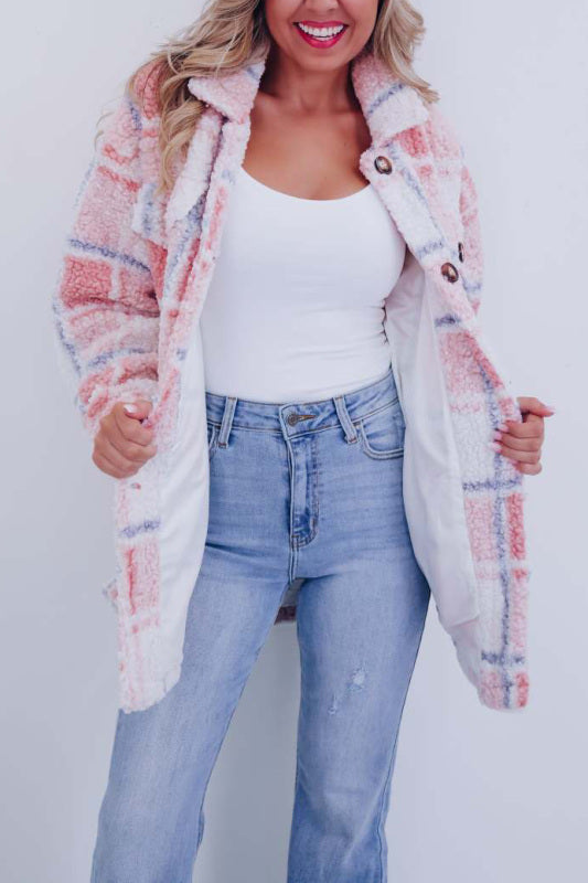 Retro casual polar fleece plaid jacket