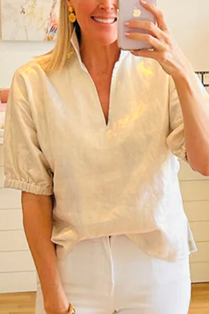 Cotton Poppy V neck Short Sleeve Top