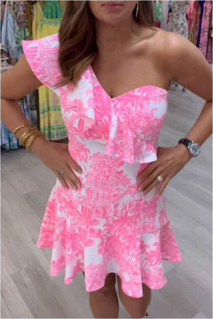 One-Shoulder Ruffle Dress Romper