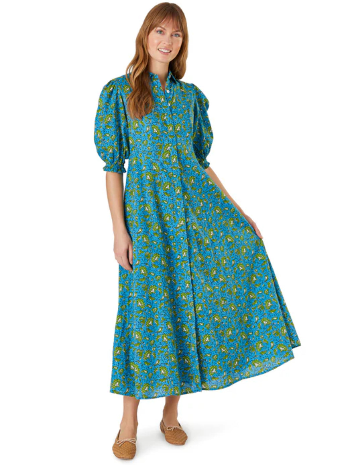 Shades Of Green Puff Sleeve Dress