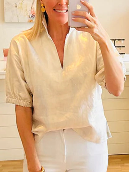 Cotton Poppy V neck Short Sleeve Top