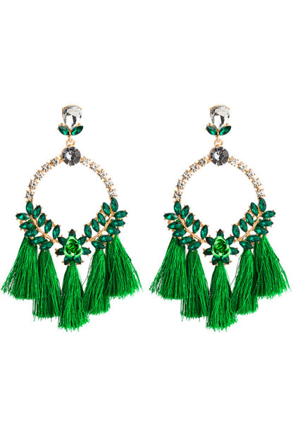 Green Floral Tassel Earrings