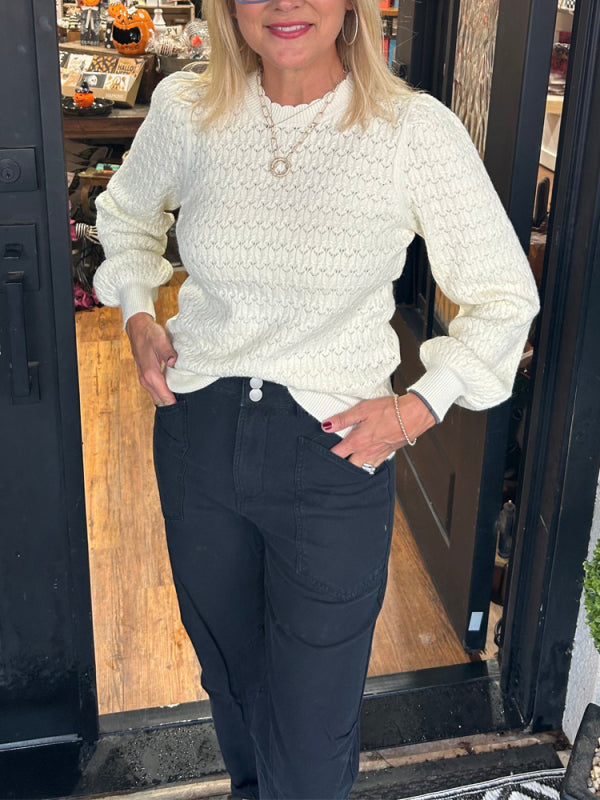 Scallop Collar Textured Top