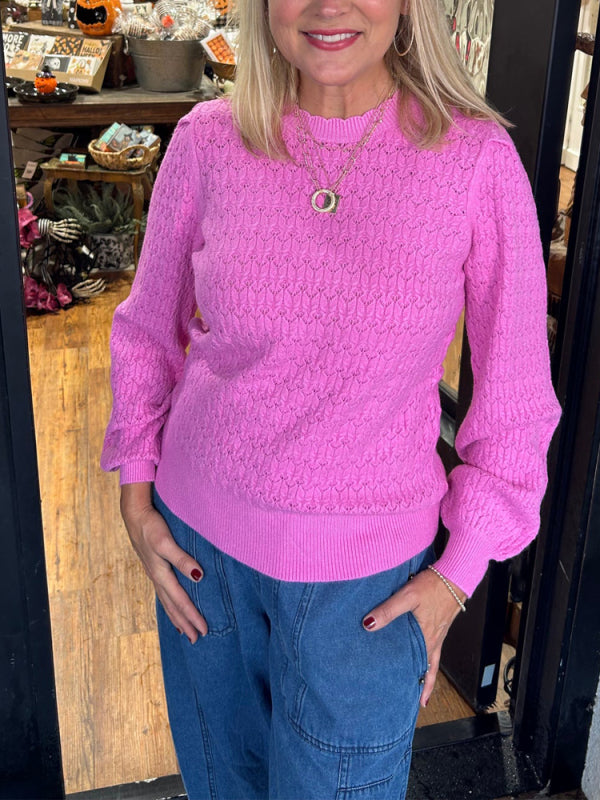 Scallop Collar Textured Top