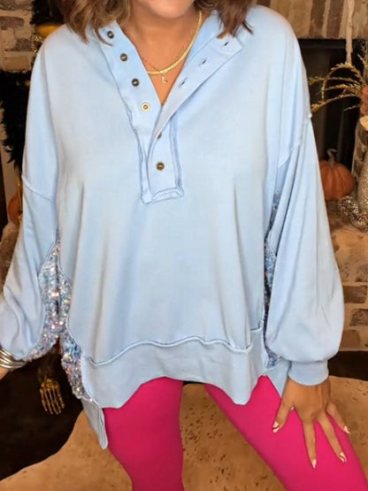 Sequin Puff Sleeve Casual Pullover Tops