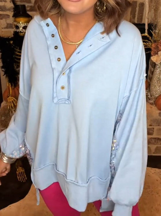 Sequin Puff Sleeve Casual Pullover Tops