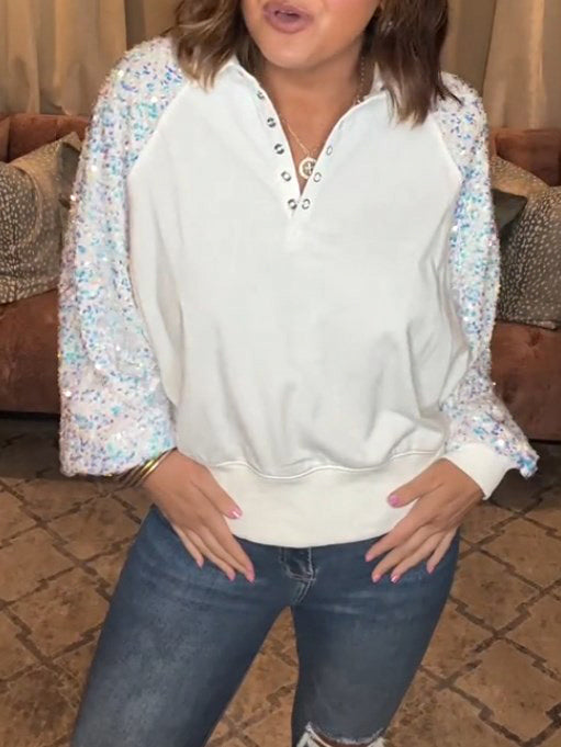 Sequin Sleeve Casual Sweartshirt Tops
