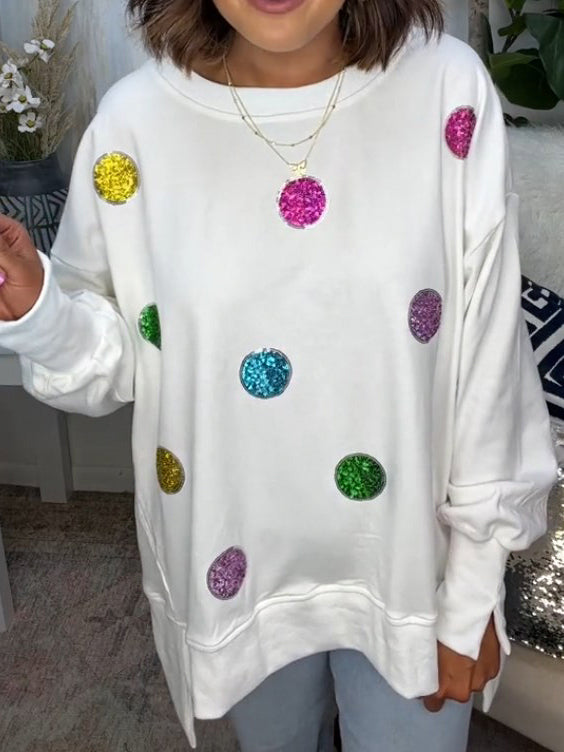 Sequin Sleeve Oversize Casual Pullover Tops