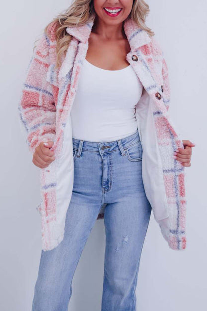 Retro casual polar fleece plaid jacket
