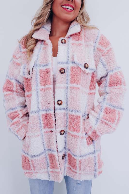 Retro casual polar fleece plaid jacket